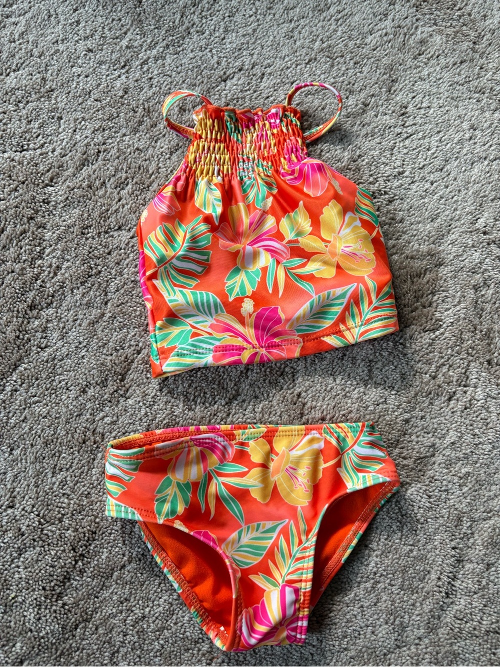 wonder nation Orange Tropical Floral Baby Bikini Set